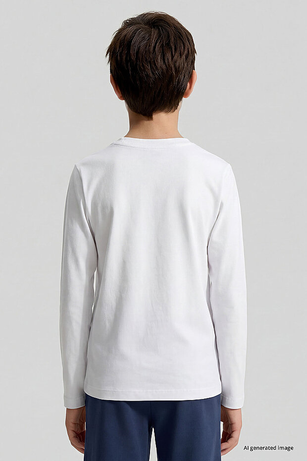 Beyaz O Yaka Standart Fit Basic Uzun Kollu Unisex Çocuk T-Shirt - 11329 - 8