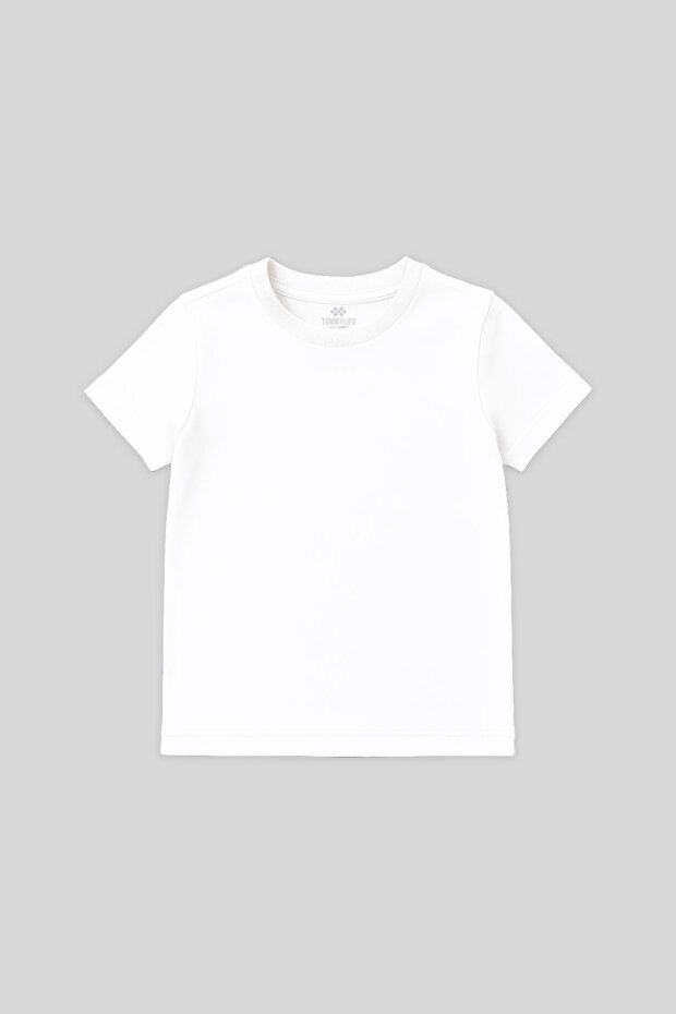 Beyaz O Yaka Standart Fit Basic Unisex Çocuk T-Shirt - 11328 - 1