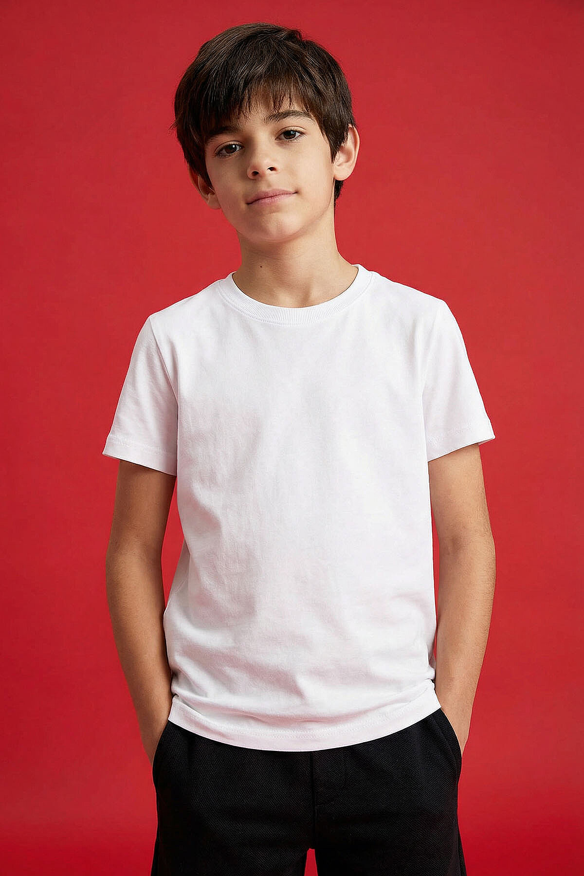 Beyaz O Yaka Standart Fit Basic Unisex Çocuk T-Shirt - 11328 - TOMMYLIFE