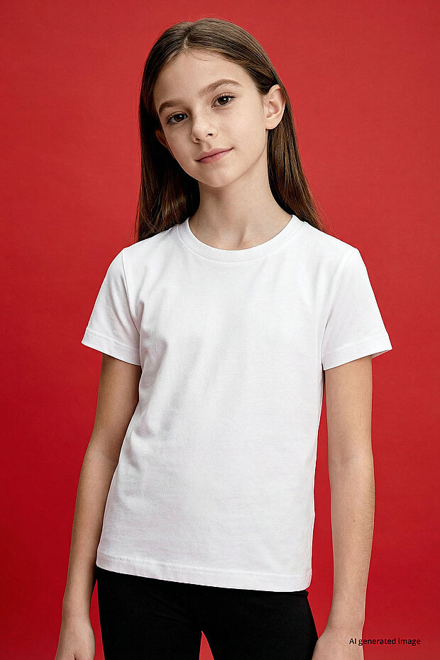 Beyaz O Yaka Standart Fit Basic Unisex Çocuk T-Shirt - 11328 - 5