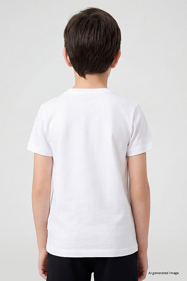 Beyaz O Yaka Standart Fit Basic Unisex Çocuk T-Shirt - 11328 - 7