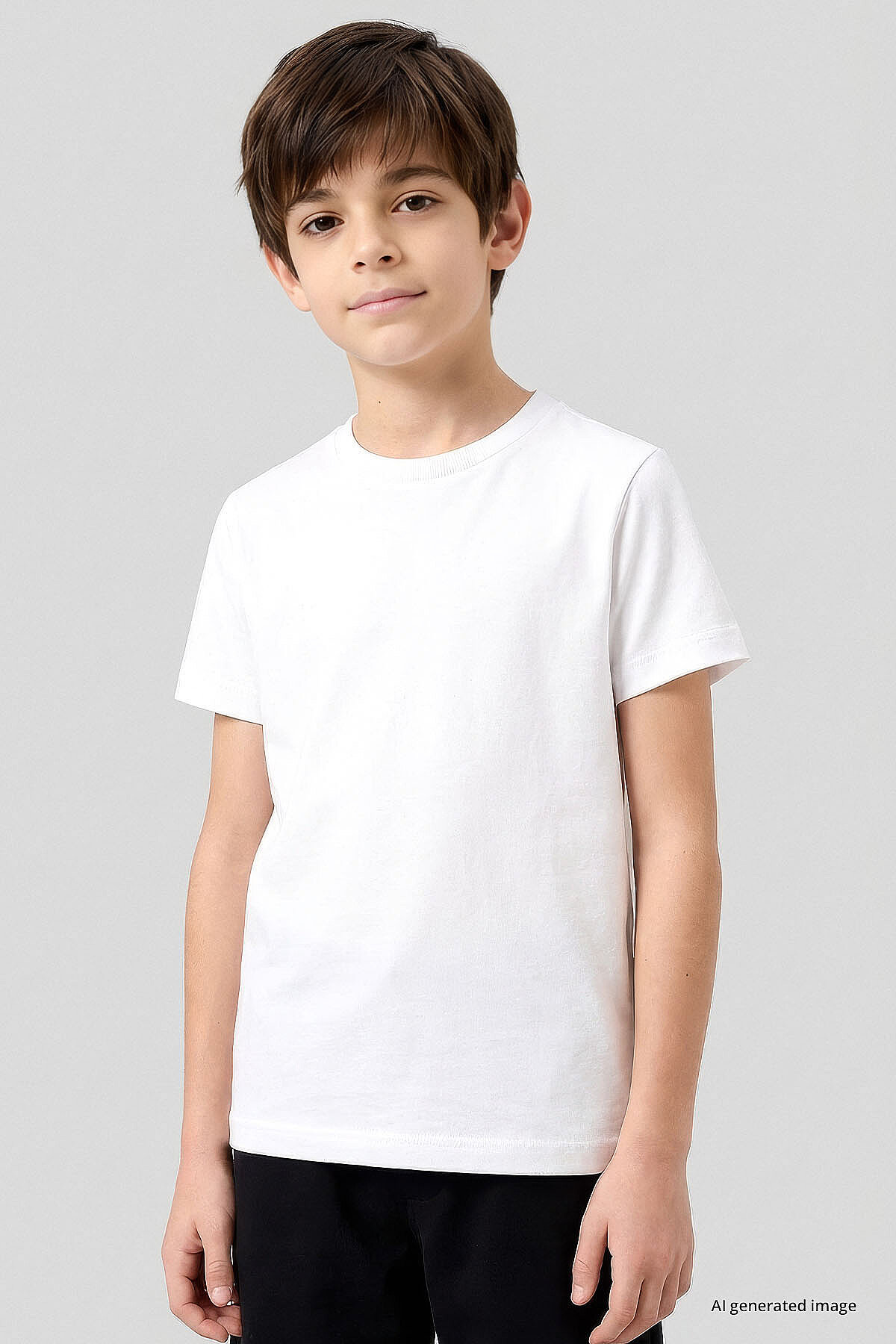 Beyaz O Yaka Standart Fit Basic Unisex Çocuk T-Shirt - 11328 - TOMMYLIFE (1)
