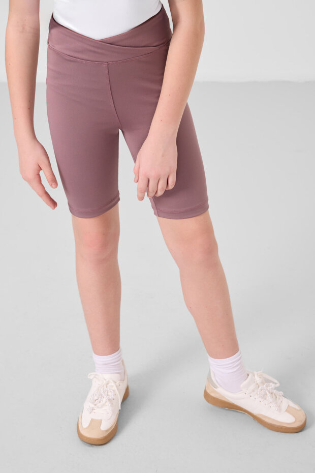 Beyaz-Gül Kurusu V Yaka Kemer Detaylı Standart Fit Performans Kız Çocuk Tayt Takım - 75187 - 3