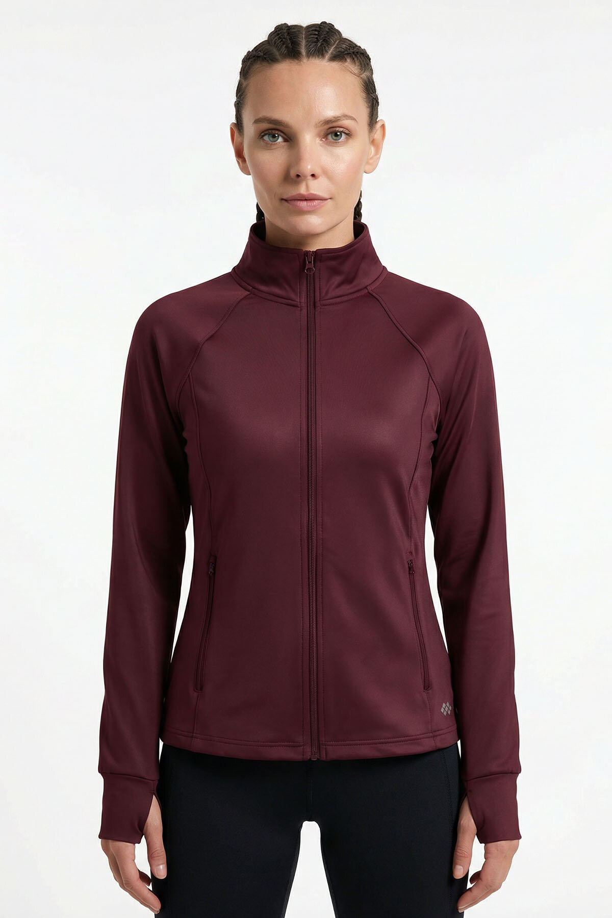 Bordo Fermuarlı Dik Yaka Basic Rahat Form Kadın Koşu Ceketi - 97310 - TOMMYLIFE (1)