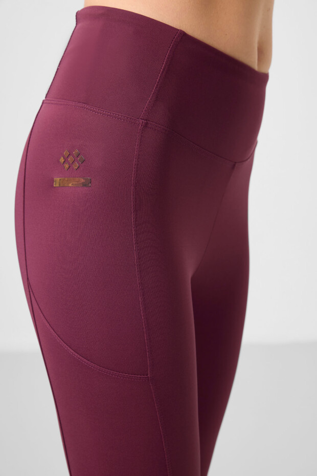 Bordo Esnek Standart Fit Performans Kadın Tayt - 94667 - 3