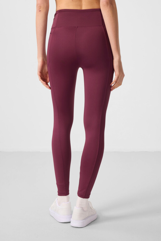 Bordo Esnek Standart Fit Performans Kadın Tayt - 94667 - 6