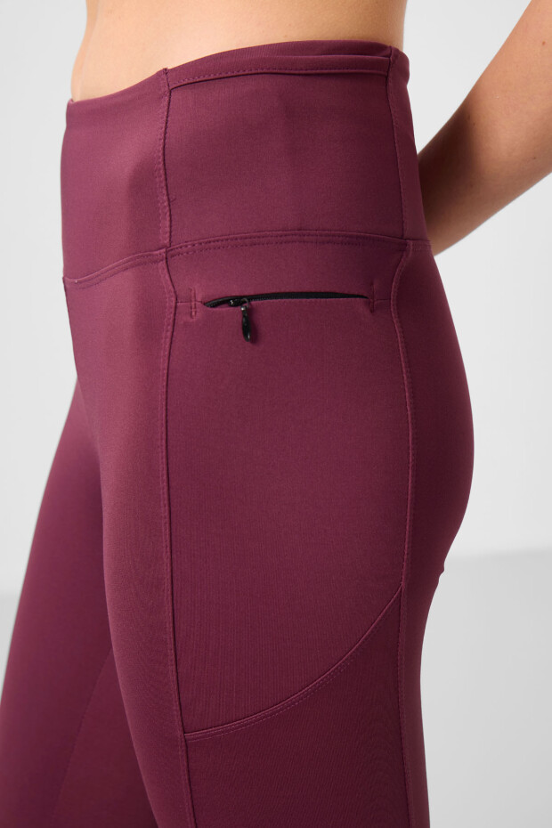 Bordo Esnek Standart Fit Performans Kadın Tayt - 94667 - 5