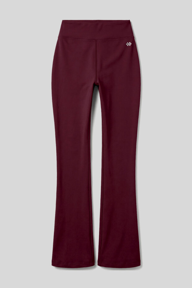 Bordo Esnek Yüksek Bel Spor Performans Kadın İspanyol Paça Kadın Tayt - 94686 - 1