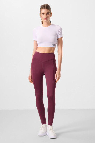 Bordo Standart Fit Esnek Performans Kadın Tayt - 94666 
