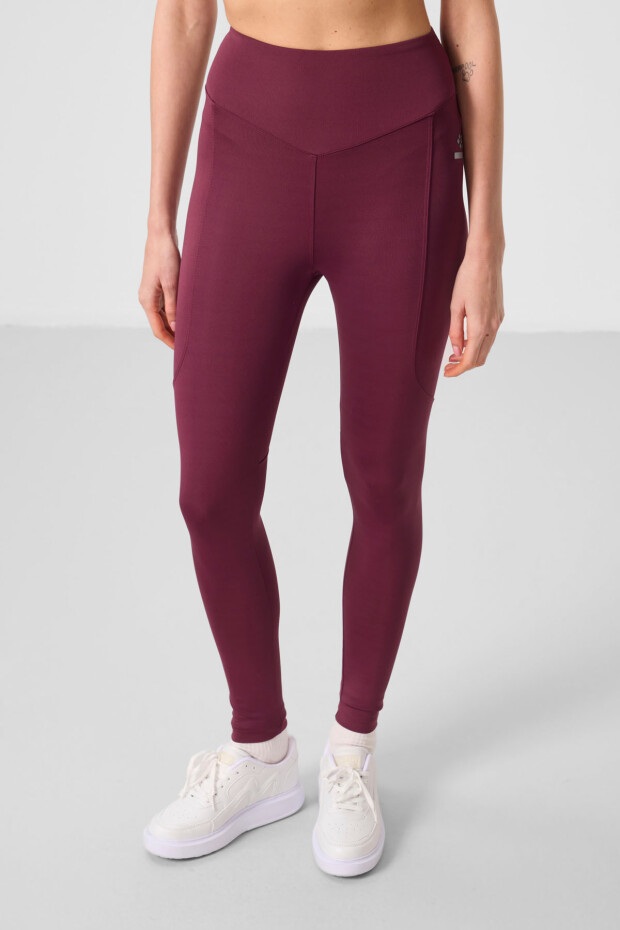 Bordo Standart Fit Esnek Performans Kadın Tayt - 94666 - 2