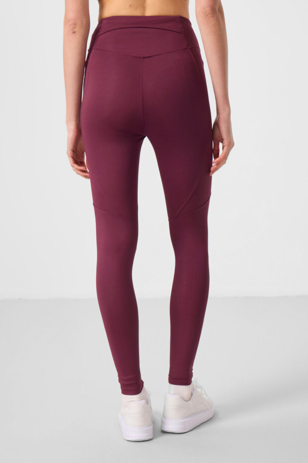 Bordo Standart Fit Esnek Performans Kadın Tayt - 94666 - 5