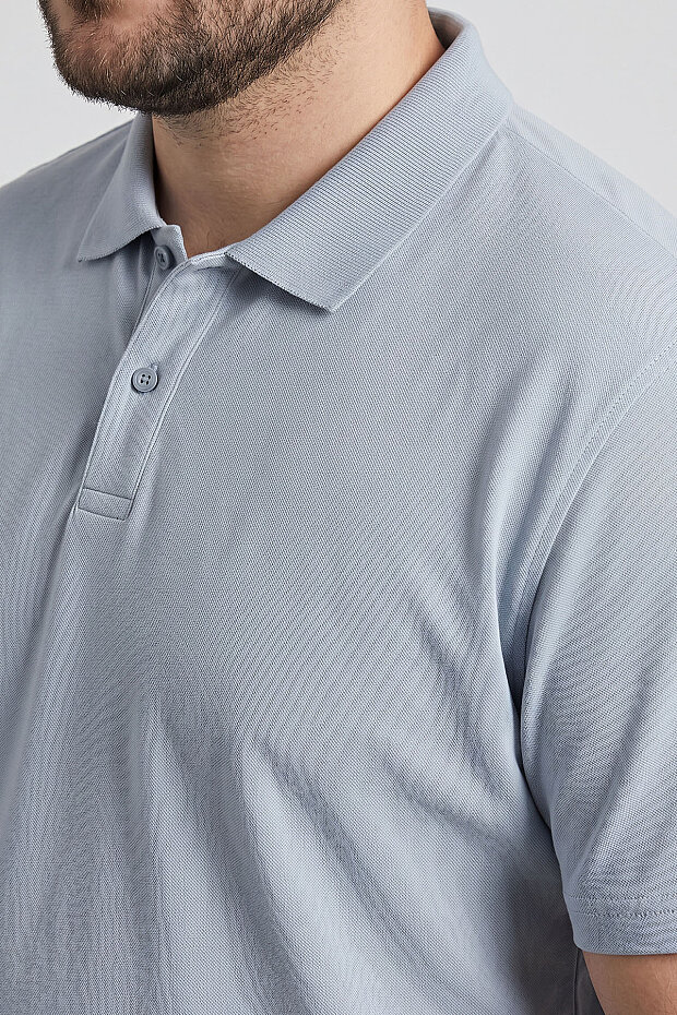 Buz Mavi Polo Yaka Büyük Beden Battal Erkek T-Shirt - 88511 - 4