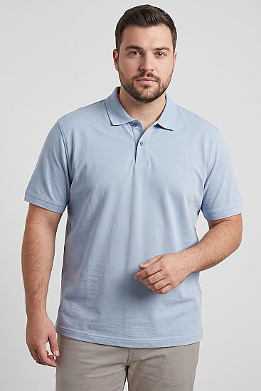 Buz Mavi Polo Yaka Büyük Beden Battal Erkek T-Shirt - 88511 