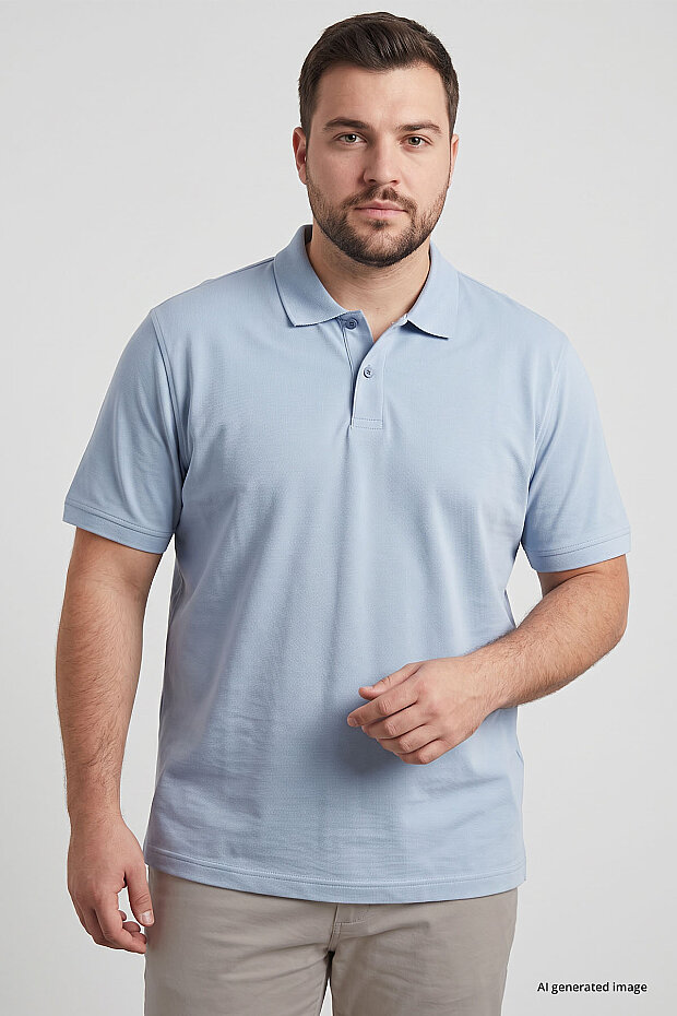 Buz Mavi Polo Yaka Büyük Beden Battal Erkek T-Shirt - 88511 - 3