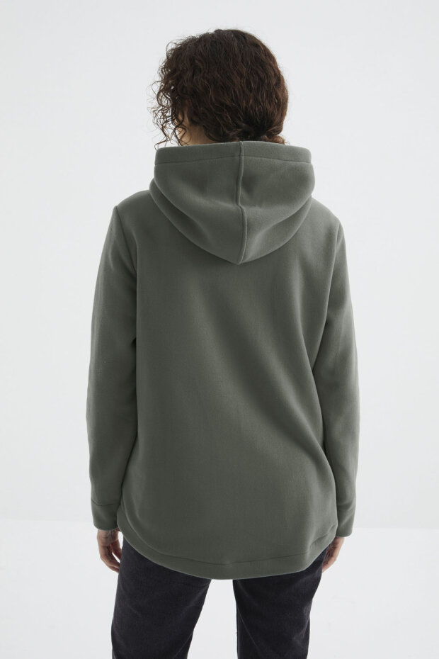 Çağla Kapüşonlu Fermuarlı Rahat Form Kadın Polar Sweatshirt - 97233 - 6