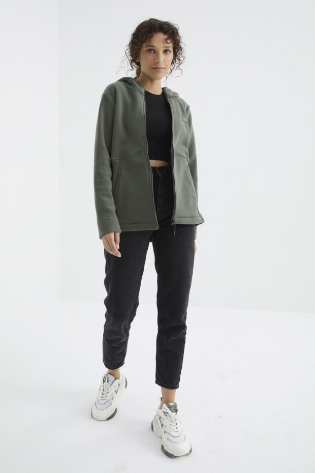 Çağla Kapüşonlu Fermuarlı Rahat Form Kadın Polar Sweatshirt - 97233 - 2