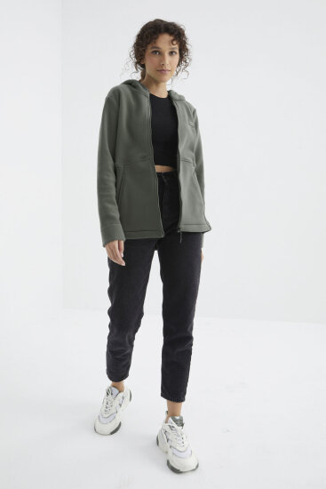 Çağla Kapüşonlu Fermuarlı Rahat Form Kadın Polar Sweatshirt - 97233 - TOMMYLIFE (1)