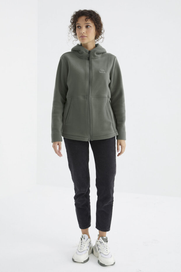 Çağla Kapüşonlu Fermuarlı Rahat Form Kadın Polar Sweatshirt - 97233 - 4