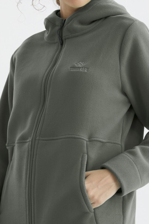 Çağla Kapüşonlu Fermuarlı Rahat Form Kadın Polar Sweatshirt - 97233 - 5