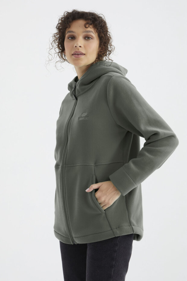 Çağla Kapüşonlu Fermuarlı Rahat Form Kadın Polar Sweatshirt - 97233 - 3