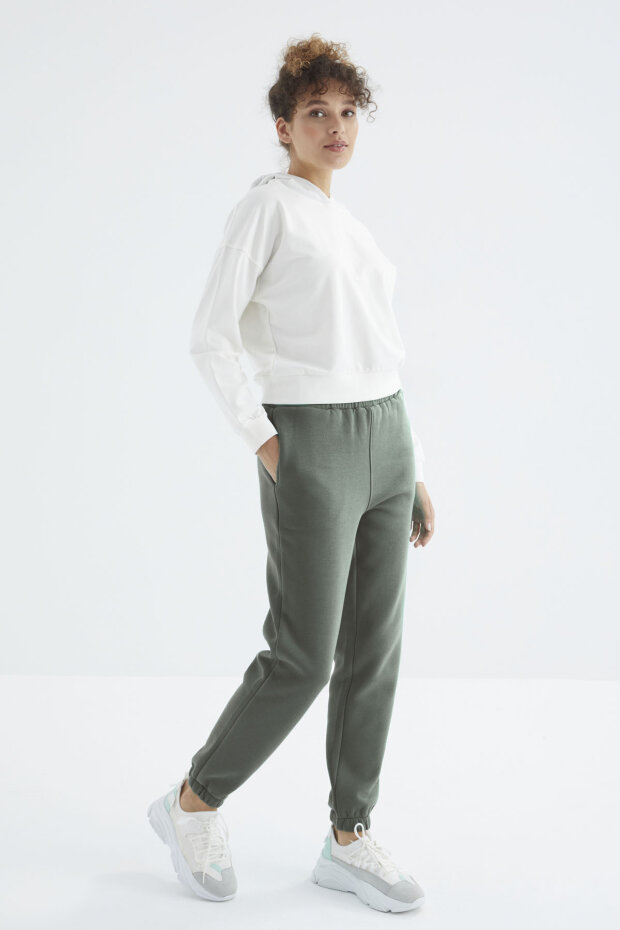 Çağla Yüksek Bel Şardonlu 3 İplik Pamuklu Basic Kadın Eşofman Alt - 94624 - 3