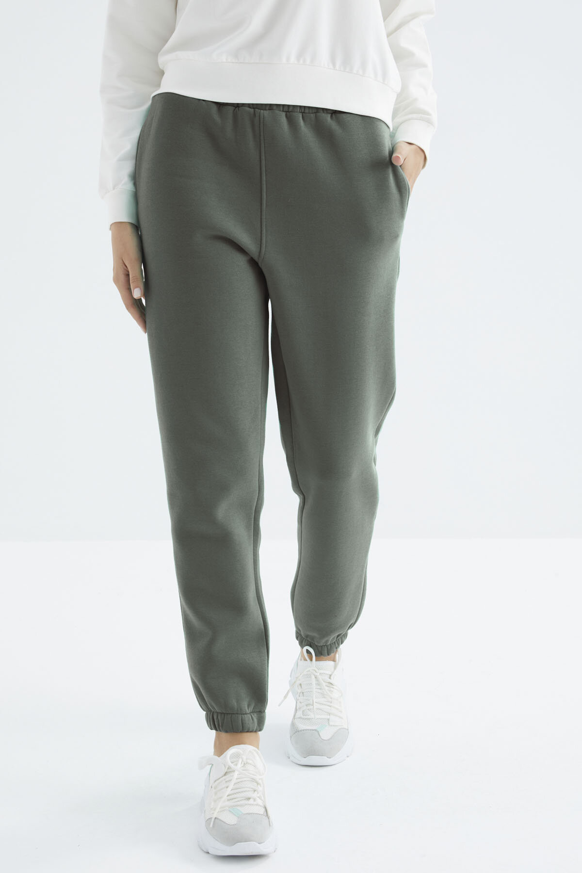 Çağla Yüksek Bel Şardonlu 3 İplik Pamuklu Basic Kadın Eşofman Alt - 94624 - TOMMYLIFE (1)