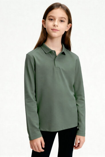 Çağla Polo Yaka Basic Uzun Kollu Unisex Çocuk T-Shirt - 11170 - TOMMYLIFE (1)