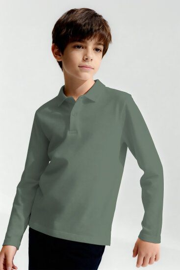 Çağla Polo Yaka Basic Uzun Kollu Unisex Çocuk T-Shirt - 11170 - TOMMYLIFE (1)