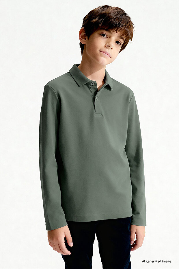 Çağla Polo Yaka Basic Uzun Kollu Unisex Çocuk T-Shirt - 11170 - 3