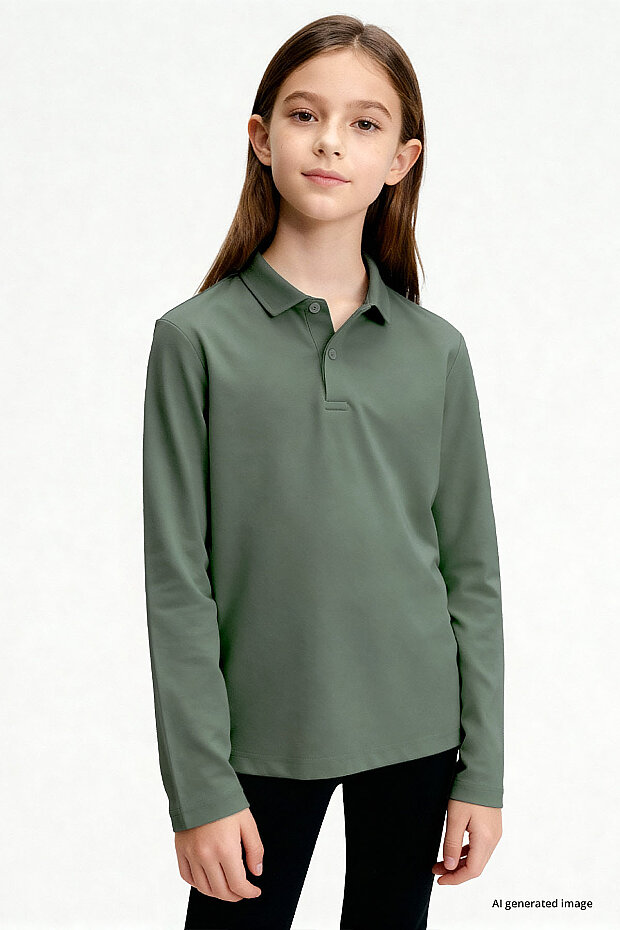 Çağla Polo Yaka Basic Uzun Kollu Unisex Çocuk T-Shirt - 11170 - 2