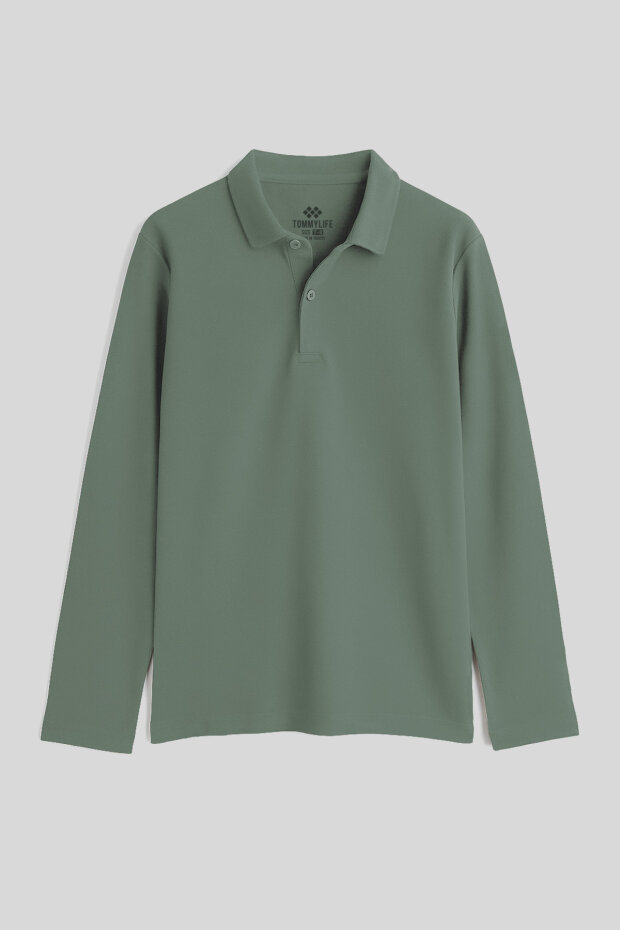 Çağla Polo Yaka Basic Uzun Kollu Unisex Çocuk T-Shirt - 11170 - 1