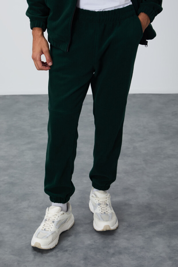 Çam Yeşil Kalın Yumuşak Dokulu Comfort Fit Nakışlı Erkek Eşofman Takım - 85269 - 6