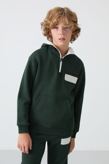 Çam Yeşil Pamuklu Kalın İçi Tüylü Standart Fit Baskılı Erkek Çocuk Eşofman Takım - 11246 - TOMMYLIFE (1)