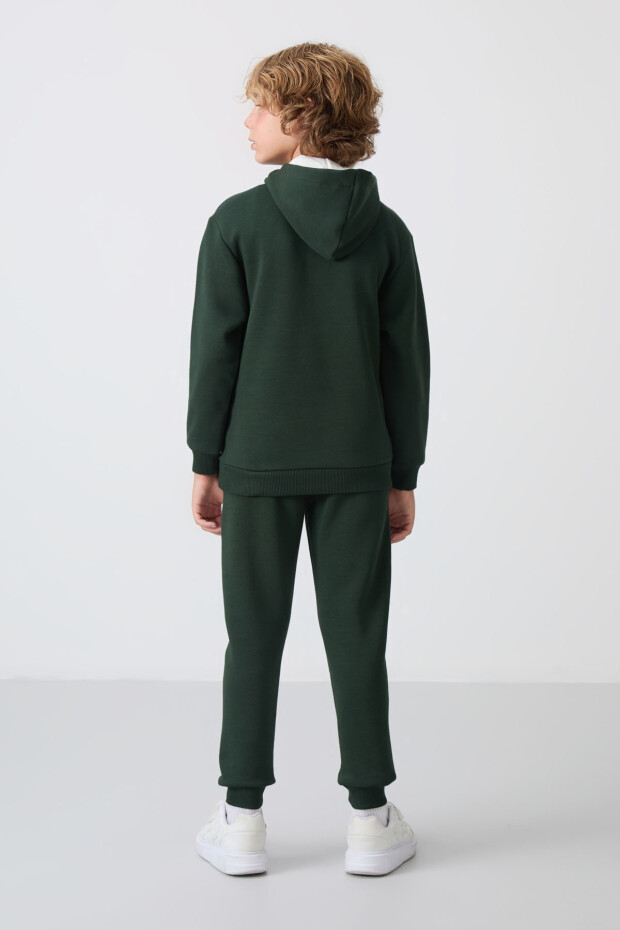 Çam Yeşil Pamuklu Kalın İçi Tüylü Standart Fit Baskılı Erkek Çocuk Eşofman Takım - 11246 - 7