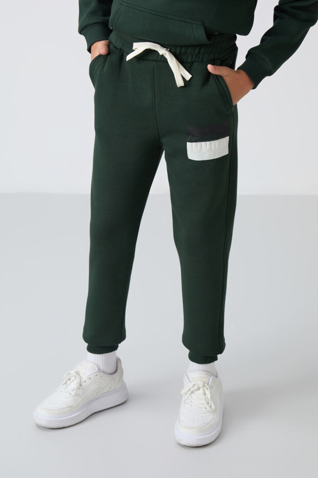 Çam Yeşil Pamuklu Kalın İçi Tüylü Standart Fit Baskılı Erkek Çocuk Eşofman Takım - 11246 - 4