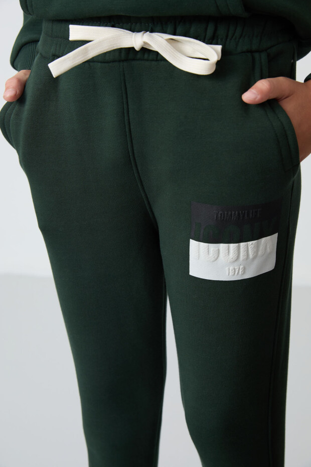 Çam Yeşil Pamuklu Kalın İçi Tüylü Standart Fit Baskılı Erkek Çocuk Eşofman Takım - 11246 - 6