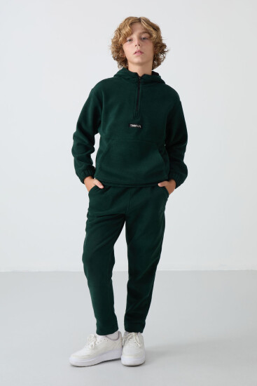 Çam Yeşil Kalın Yumuşak Dokulu Standart Fit Nakışlı Polar Erkek Çocuk Eşofman Alt - 11219 - TOMMYLIFE