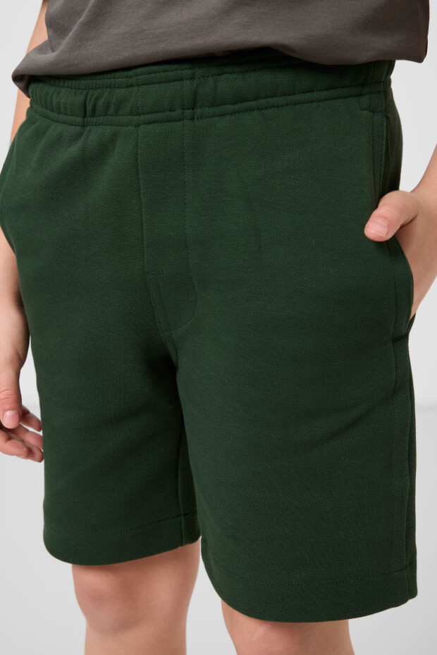 Çam Yeşili Pamuklu Yumuşak Dokulu Standart Fit Basic Erkek Çocuk Şort - 11293 - 5