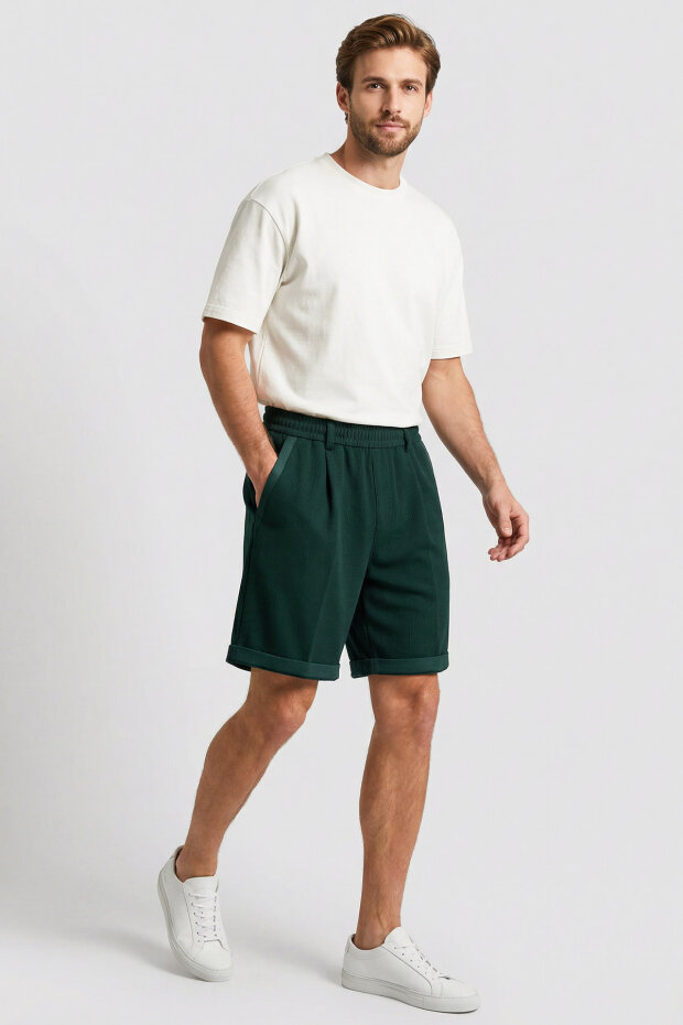 Çam Yeşil Oversize Fit Basic Kemer Detaylı Erkek Şort - 81285 - 2