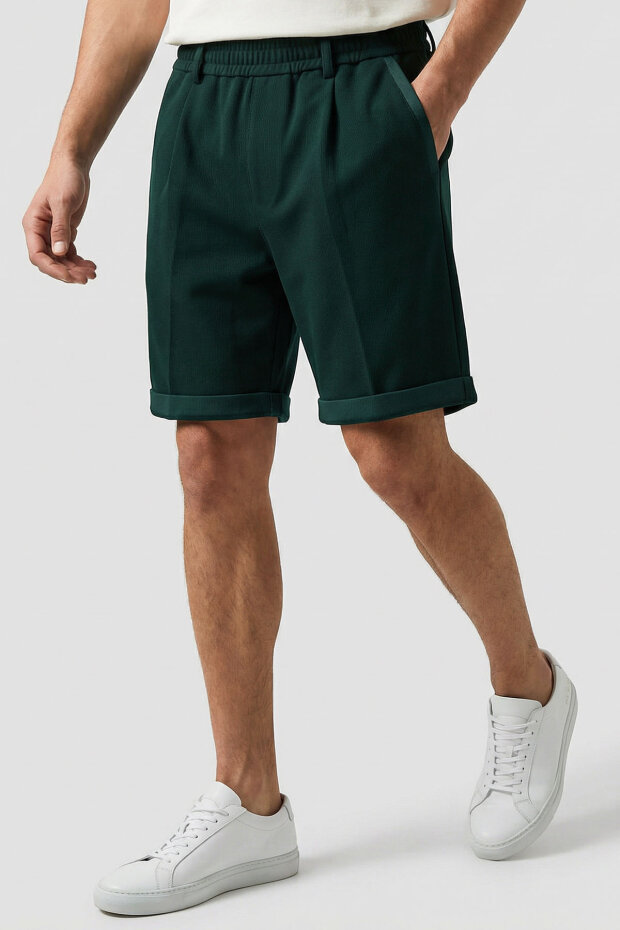 Çam Yeşil Oversize Fit Basic Kemer Detaylı Erkek Şort - 81285 - 3