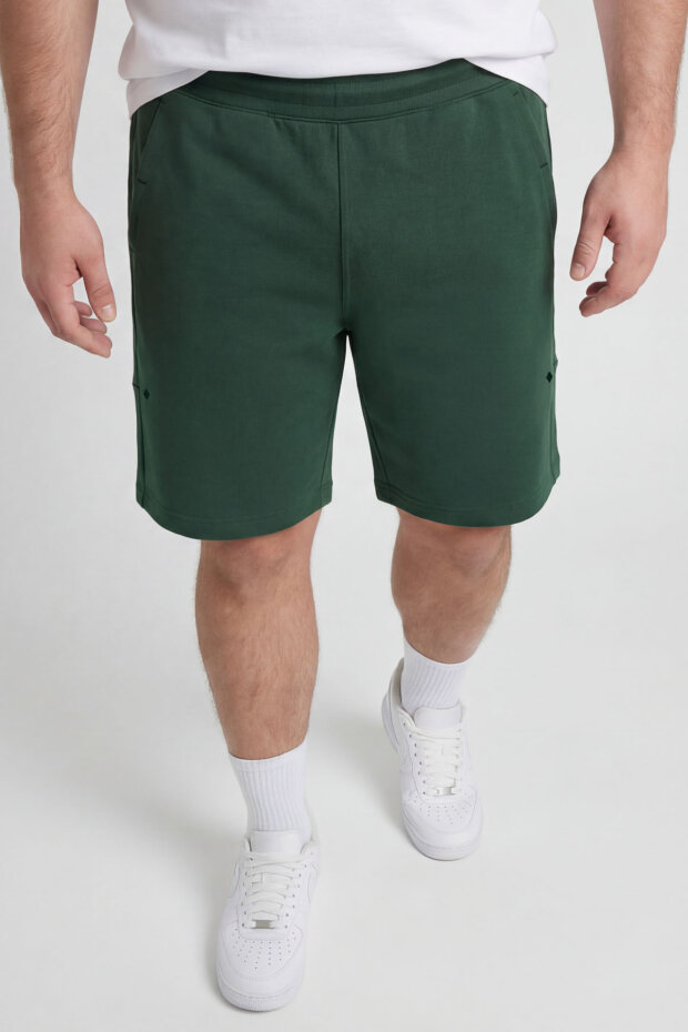 Çam Yeşil Rahat Form Bağcıklı Cep Detaylı Battal Büyük Beden Erkek Şort - 81297 - 1