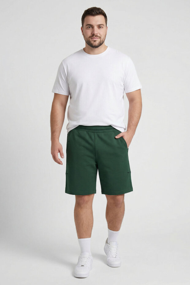 Çam Yeşil Rahat Form Bağcıklı Cep Detaylı Battal Büyük Beden Erkek Şort - 81297 - 3