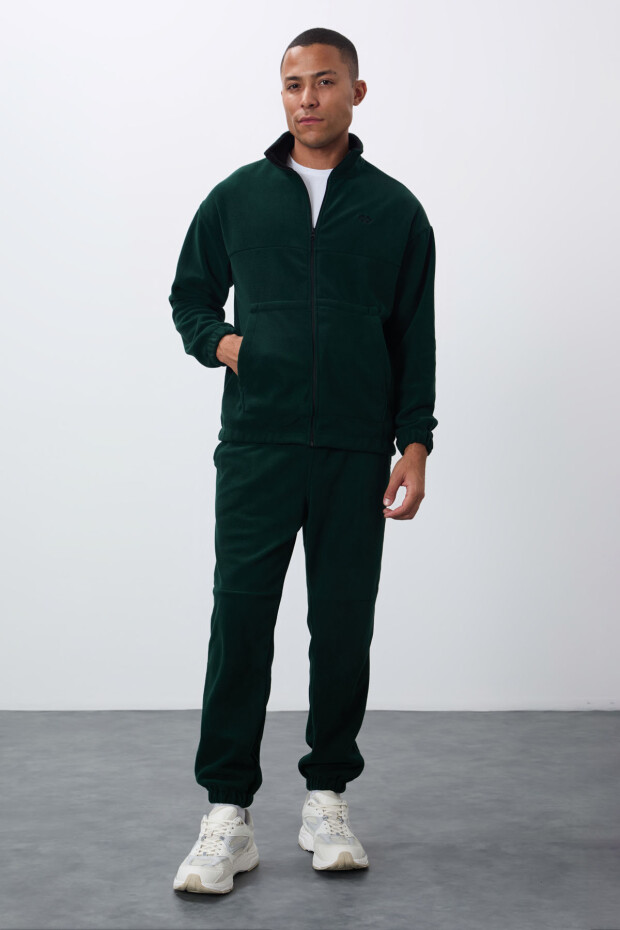 Çam Yeşil Kalın Yumuşak Dokulu Comfort Fit Nakışlı Erkek Eşofman Takım - 85269 - 4