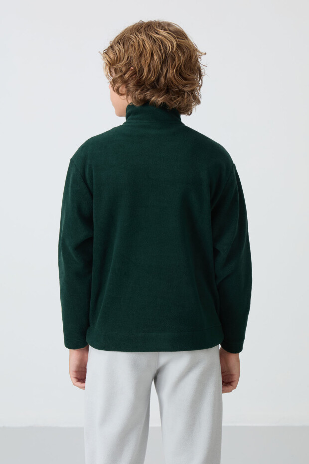 Çam Yeşil Kalın Yumuşak Dokulu Standart Fit Nakışlı Polar Erkek Çocuk Sweatshirt - 11221 - 5