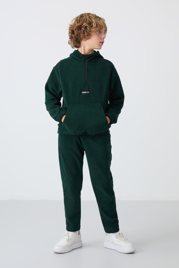 Çam Yeşil Kalın Yumuşak Dokulu Standart Fit Nakışlı Polar Erkek Çocuk Sweatshirt - 11230 - 2