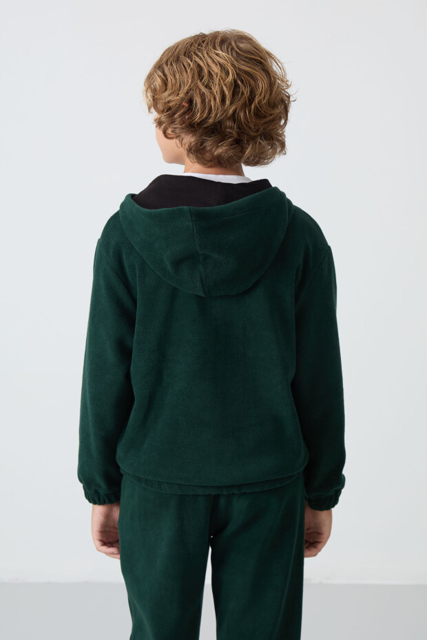 Çam Yeşil Kalın Yumuşak Dokulu Standart Fit Nakışlı Polar Erkek Çocuk Sweatshirt - 11230 - 5
