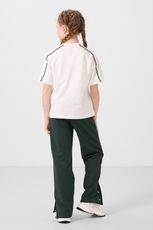 Çam Yeşili Geniş Paça Çıt Çıt Detaylı Kız Çocuk Palazzo Pantolon - 75199 - 5