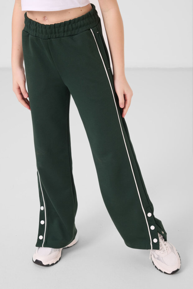 Çam Yeşili Geniş Paça Çıt Çıt Detaylı Kız Çocuk Palazzo Pantolon - 75199 - 1