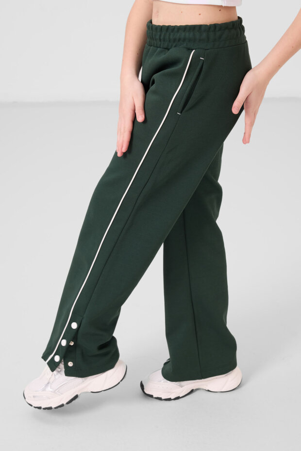 Çam Yeşili Geniş Paça Çıt Çıt Detaylı Kız Çocuk Palazzo Pantolon - 75199 - 3