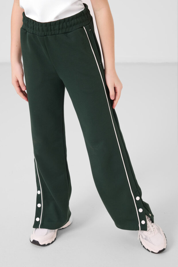 Çam Yeşili Geniş Paça Çıt Çıt Detaylı Kız Çocuk Palazzo Pantolon - 75199 - 4